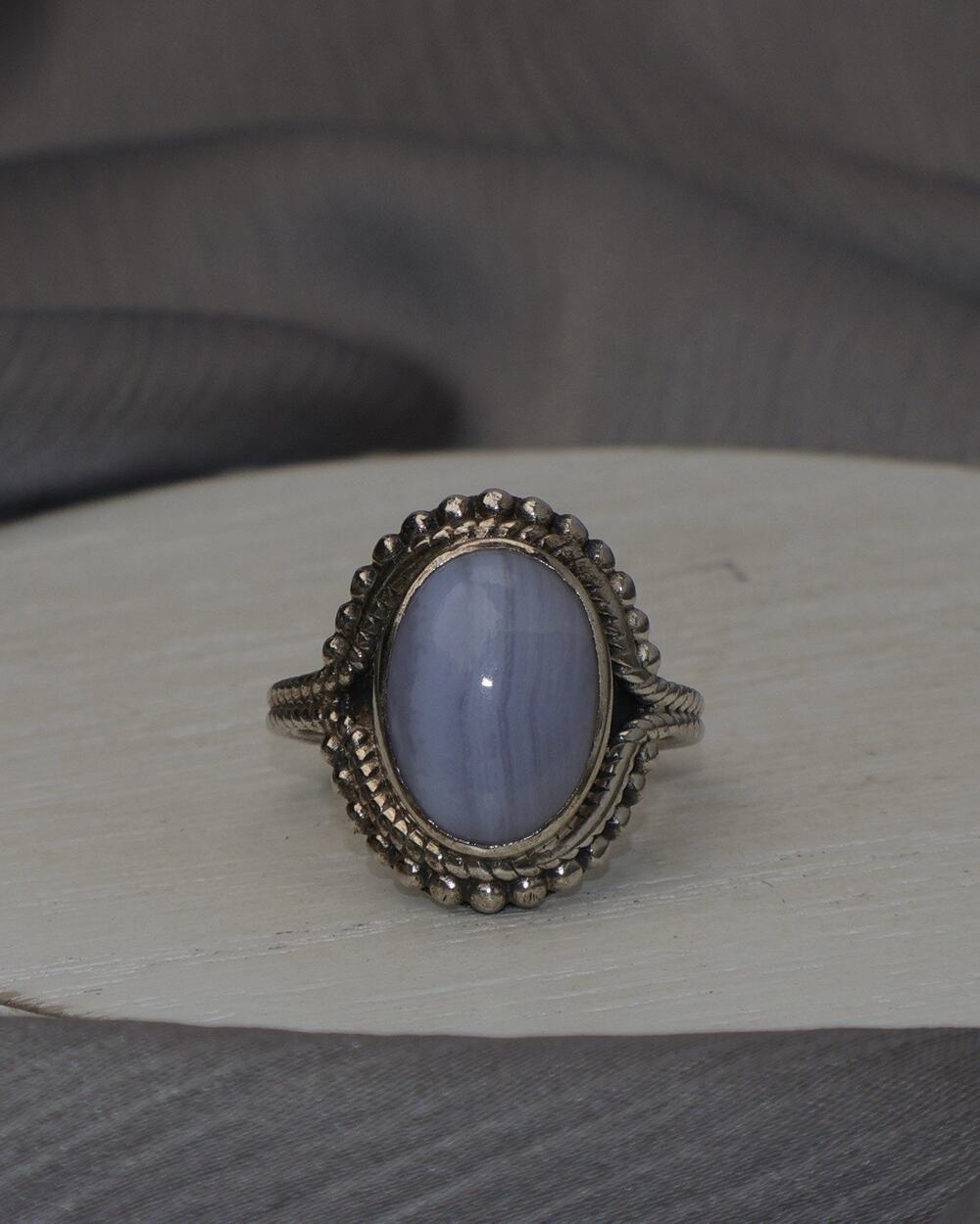 Vintage Sterling Silver Blue Lace Agate Ring 6.3G / Sz 8